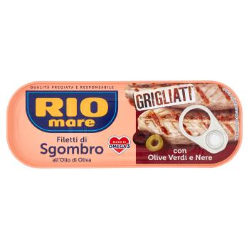 Rio Mare Gegrillte Makrelenfilets in Olivenöl mit grünen und schwarzen Oliven 120 g
